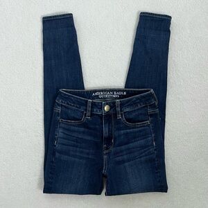 American Eagle Dark Blue Denim Straight Leg Super Stretch Jeggings Skinny Jeans
